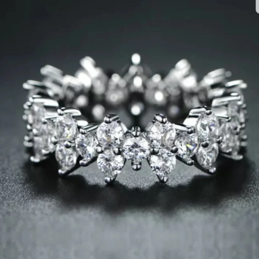 - Eternity Ring-14k White Gold Plated& Pave Crystals Moissanite Sizes 7 or 9